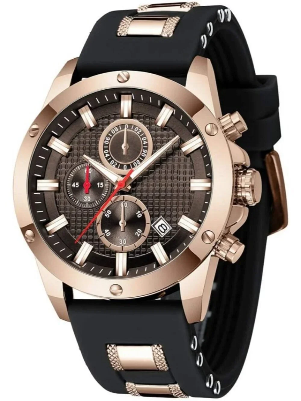 Men's Black Rose Gold Analog Waterproof Chronograph Classic Stylish Casual Watch